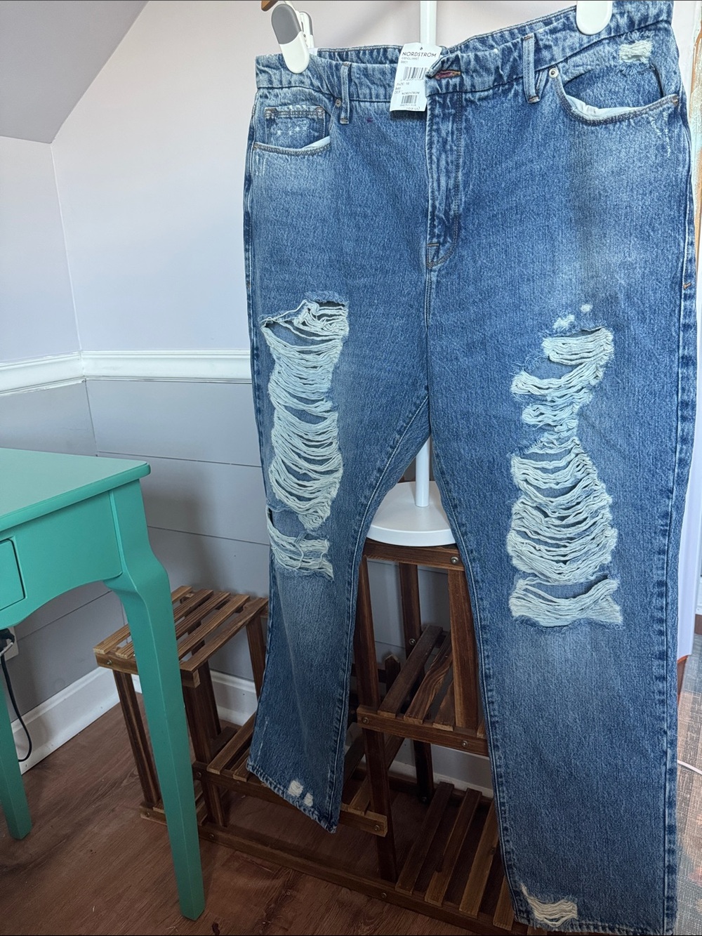 Good American Good Boy - Distressed Light Blue Relaxed Jeans NWT size: 16